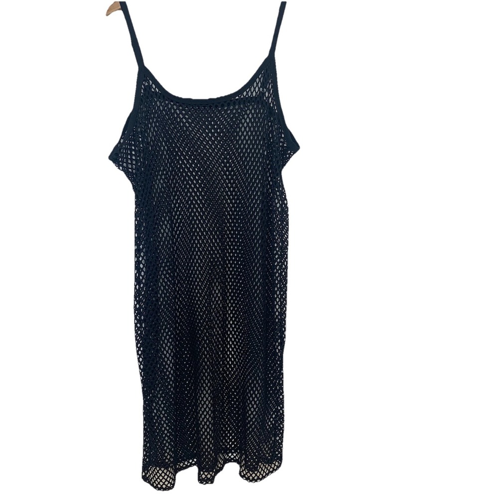 Black Mesh Dress Swim Cover Up Black 2X Midi Vacation Boho Retro Gothic Feminine